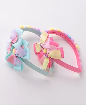Babyhug Hair Bands With Bow Applique Free Size Pack of 2- Multicolor