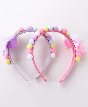 Babyhug Hair Bands With Bow Applique Free Size Pack of 2- Multicolor