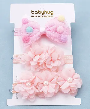 Babyhug Floral Headbands Pack Of 3 - Pink  
