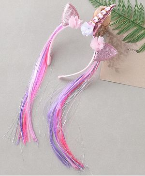 Pine Kids Hair Extensions Unicorn Themed Hair Band Free Size - Pink Purple