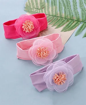 Babyhug Flower Headbands Pack Of 3 - Pink  
