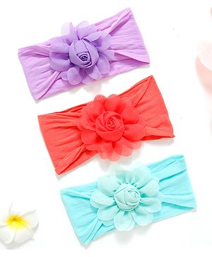 Babyhug Headbands With Floral Applique Free Size Pack of 3 - Multicolor
