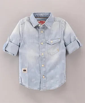 Under Fourteen Only Full Sleeves Cubic Printed Shirt - Blue