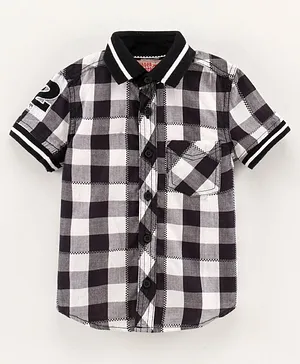 Under Fourteen Only Half Sleeves Block Checked And Number Embroidered Shirt - Black & White