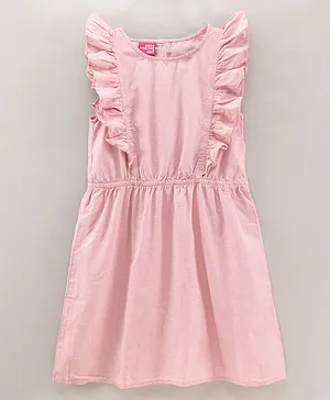 Under Fourteen Only Frill Sleeves Self Striped Dress - Pink