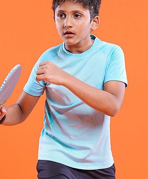 Pine Active Skin Friendly Knitted Half Sleeves Sportswear T-Shirt Lines Print - Blue