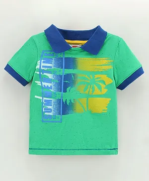 Under Fourteen Only Half Sleeves Palm Tree Print Polo Tee - Green