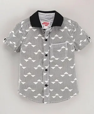 Under Fourteen Only Half Sleeves Triangle Printed & Striped Shirt - Black