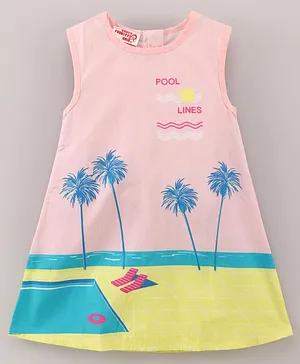 Under Fourteen Only Sleeveless Pool Lines & Beach Theme Printed Dress - Pink