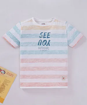 Ed-a-Mamma Half Sleeves See You Outdoors Placement Printed & Striped Tee - Multi Colour