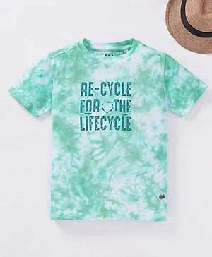 Ed-a-Mamma Half Sleeves Tie Dyed Chest Printed Tee - Green