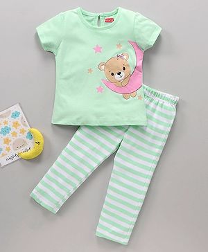 Babyhug Cotton Half Sleeves Night Suit Bear Print - Blue