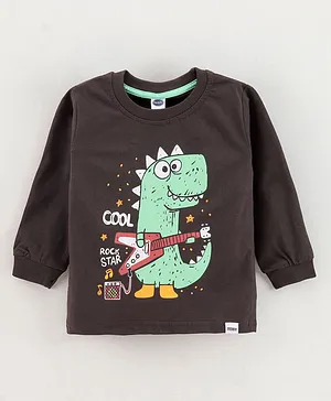 Teddy Cotton Full Sleeves T-Shirt Dino Printed- Charcoal Grey