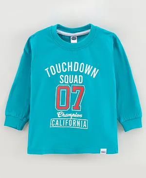 Teddy Full Sleeves T-Shirt Text Print - Blue