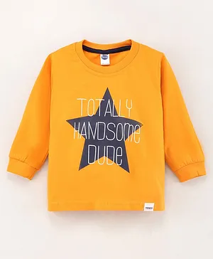 Teddy Cotton Full Sleeves T-Shirt Text Printed- Sand Yellow