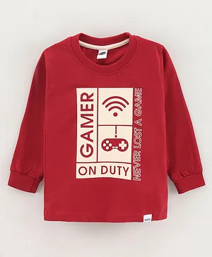 Teddy Full Sleeves Cotton T-shirt Placement Print- Red