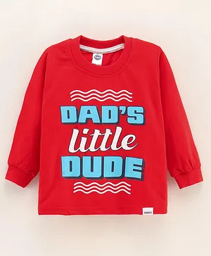 Teddy Full Sleeves Cotton T-shirt Placement Print- Red