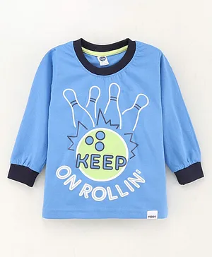 Teddy Cotton Full Sleeves T-Shirt Text Printed- Blue