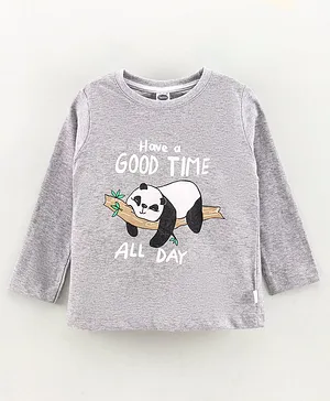 Teddy Cotton Full Sleeves T-Shirt Panda Printed- Grey