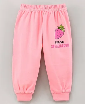 Teddy Full Length Lounge Pants Strawberry Print- Pink