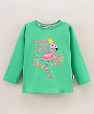 Teddy Cotton Full Sleeves T-Shirt Flamingo Printed- Green