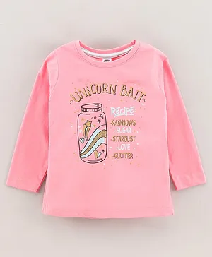 Teddy Full Sleeves Cotton Top Unicorn Jar Print- Pink