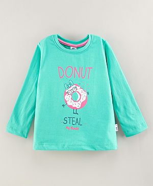 Teddy Cotton Knit Full Sleeves T-Shirt Text Print - Green