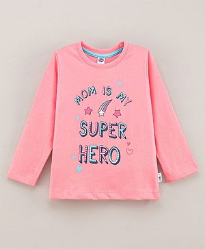 Teddy Full Sleeves Cotton Tee Text Print- Pink