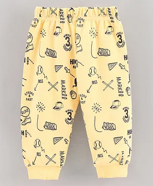 Teddy Full Length Lounge Pants Printed- Yellow