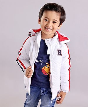 Babyhug Woven Full Sleeves Padded Jacket with Hood Solid Colour - White