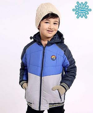 Babyhug Full Sleeves Hooded Fashion Heavy Winter Color Blocked Jacket - Blue