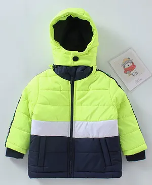 Babyhug Full Sleeves Hooded Fashion Heavy Winter Color Blocked Jacket - Multicolor