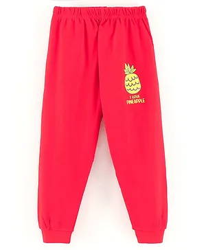 Teddy Full Length Lounge Pants Pineapple Print- Red