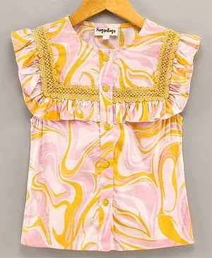 Hugsntugs Cap Sleeves Lace Yoke Swirl Print Top - Yellow