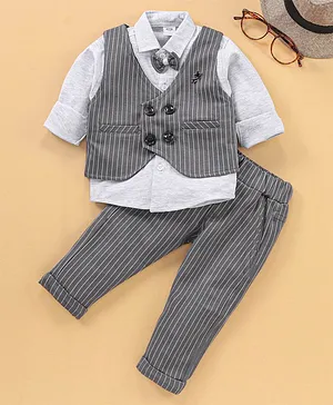 Mini Taurus Cotton Full Sleeves Party Suits Stripes - Grey