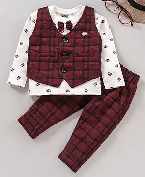 Mini Taurus Cotton Full Sleeves Party Suits Checks Print - Red