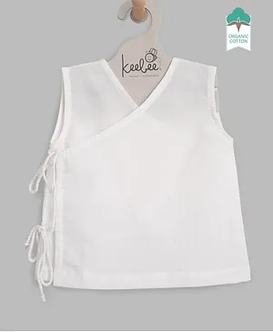 Keebee Organics Sleeveless Organic Cotton Solid Wrap Around Jhabla - White