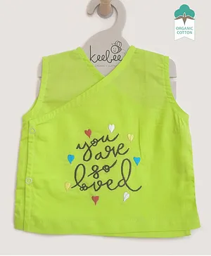 Keebee Organics Organic Cotton Sleeveless You Are So Loved Detail Embroidered Vest - Green