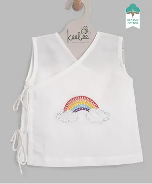 Keebee Organics Sleeveless Organic Cotton Rainbow Design Jhabla - White
