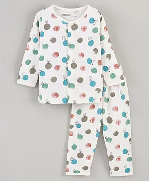 Doreme Full Sleeves T-Shirt & Pyjama Set Rabbit Print - White