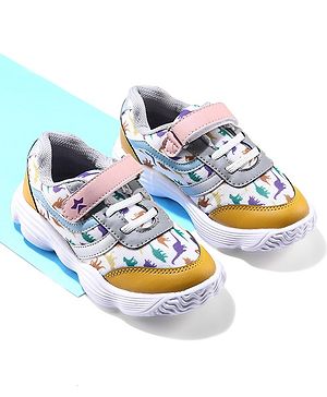 Cute Walk by Babyhug Sports Shoes With Velcro Closure Dino Print - Yellow
