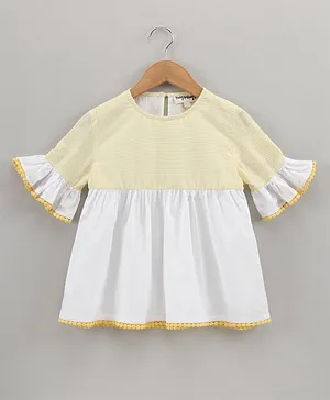 Hugsntugs Three Fourth Bell Sleeves Striped Top - Yellow