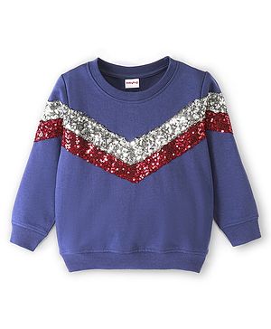 Babyhug 100% Cotton Knit Full Sleeves Sweatshirt with Sequins - Blue