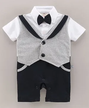 Jo&Bo Half Sleeves Jacket Styled Romper With Bow Applique - Grey