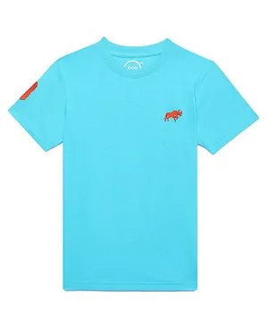 Zion Half Sleeves Bull & Number Placement Embroidered Tee - Turquoise Blue
