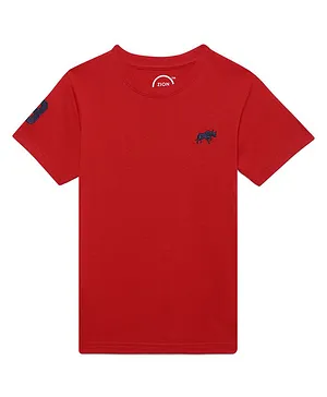 Zion Half Sleeves Bull & Number Placement Embroidered Tee - Red