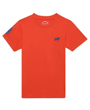 Zion Half Sleeves Bull & Number Placement Embroidered Tee - Orange