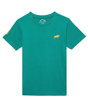 Zion Half Sleeves Bull & Number Placement Embroidered Tee - Green