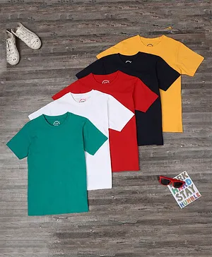 Zion Pack Of 6 Half Sleeves Bull & Number Placement Embroidered Tee - Multi Colour