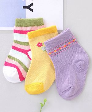 Cute Walk by Babyhug Ankle Length Antibacterial Socks Pack Of 3 - Multicolur